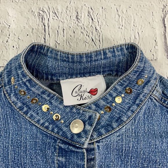 Women’s Casual Kiss Blue Denim Button Down Waist Length Jean Jacket (L) U09 - Picture 7 of 11